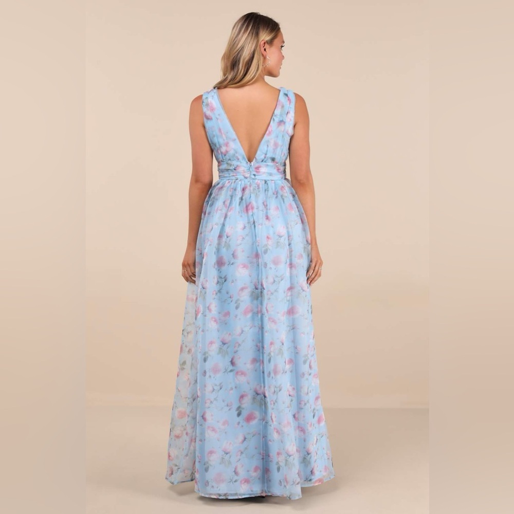 LULU’S Garden Romance Light Blue Floral Print Organza Maxi Dress - Picture 3 of 6